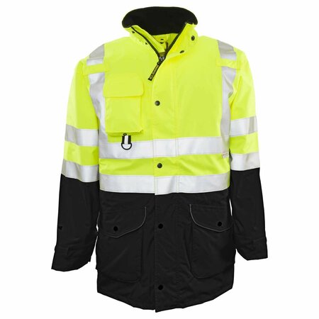 GAME WORKWEAR The Hi-Vis 6-in-1 Black-Bottom Parka, Yellow, Size Medium 1355